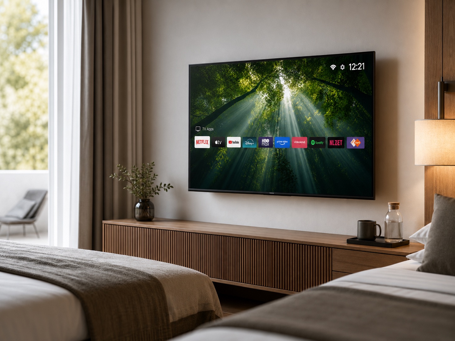 BNBTV Launcher op een TV in een hotelkamer